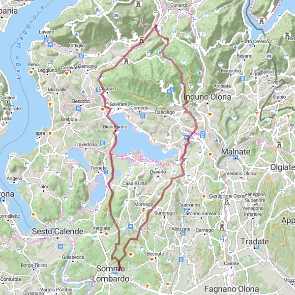 Mapa miniatúra "Gravelová trasa cez Monte La Torre" cyklistická inšpirácia v Lombardia, Italy. Vygenerované cyklistickým plánovačom trás Tarmacs.app