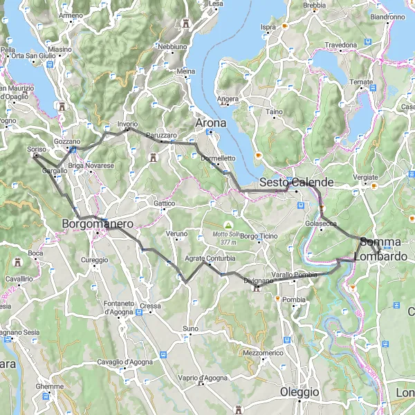 Miniatura della mappa di ispirazione al ciclismo "Percorso ciclistico attraverso Varallo Pombia e Sesto Calende" nella regione di Lombardia, Italy. Generata da Tarmacs.app, pianificatore di rotte ciclistiche