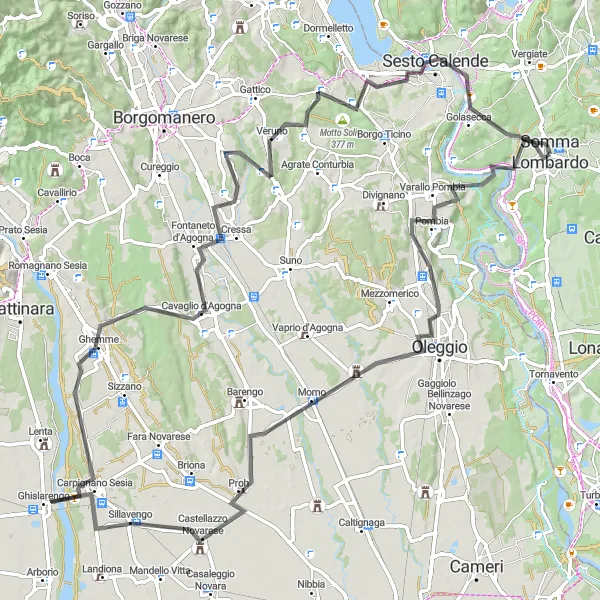 Miniatua del mapa de inspiración ciclista "Ruta por Monte Belvedere y Ghislarengo" en Lombardia, Italy. Generado por Tarmacs.app planificador de rutas ciclistas