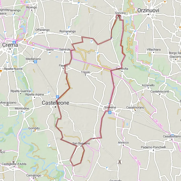 Kartminiatyr av "Grusväg till Castelleone" cykelinspiration i Lombardia, Italy. Genererad av Tarmacs.app cykelruttplanerare