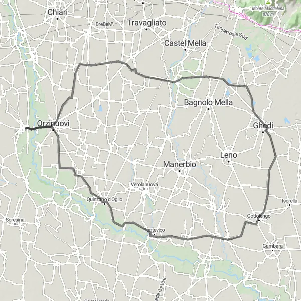 Miniaturní mapa "Okruh kolem Soncino - Lombardie, Itálie" inspirace pro cyklisty v oblasti Lombardia, Italy. Vytvořeno pomocí plánovače tras Tarmacs.app
