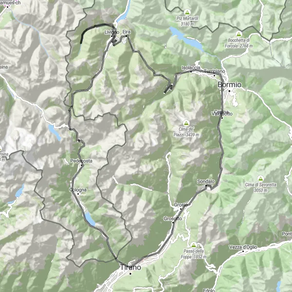 Kartminiatyr av "Alpina äventyr till Livigno" cykelinspiration i Lombardia, Italy. Genererad av Tarmacs.app cykelruttplanerare