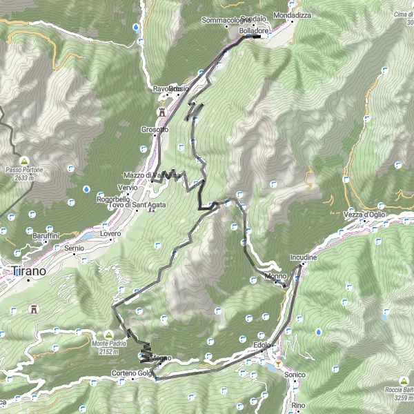 Zemljevid v pomanjšavi "Mortirolo Challenge" kolesarske inspiracije v Lombardia, Italy. Generirano z načrtovalcem kolesarskih poti Tarmacs.app