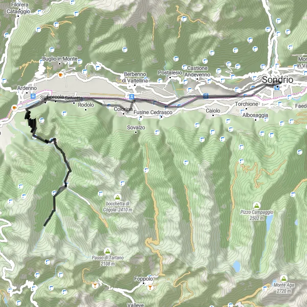 Map miniature of "From Berbenno di Valtellina to Sirta" cycling inspiration in Lombardia, Italy. Generated by Tarmacs.app cycling route planner