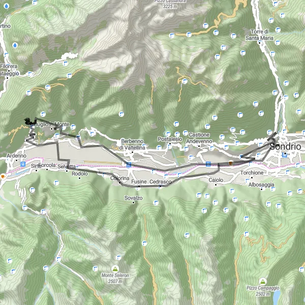 Mapa miniatúra "Po stopách Berbenno" cyklistická inšpirácia v Lombardia, Italy. Vygenerované cyklistickým plánovačom trás Tarmacs.app