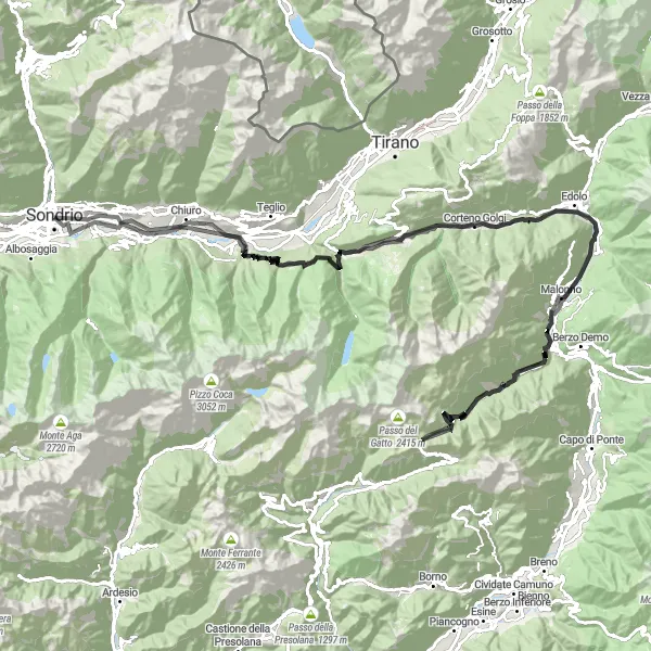 Map miniature of "The Valtellina Wine Road" cycling inspiration in Lombardia, Italy. Generated by Tarmacs.app cycling route planner