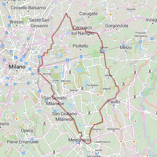 Karten-Miniaturansicht der Radinspiration "San Giuliano Milanese - Vizzolo Predabissi Rundtour" in Lombardia, Italy. Erstellt vom Tarmacs.app-Routenplaner für Radtouren