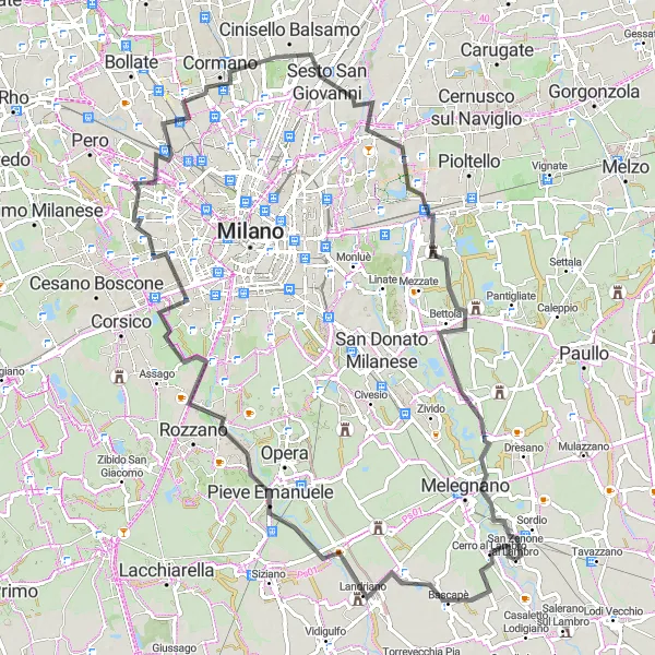 Kartminiatyr av "Lugn och pittoresk resa från Sordio" cykelinspiration i Lombardia, Italy. Genererad av Tarmacs.app cykelruttplanerare