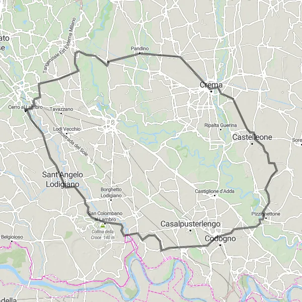 Miniatua del mapa de inspiración ciclista "Ruta de ciclismo de carretera Sordio - Casaletto Lodigiano" en Lombardia, Italy. Generado por Tarmacs.app planificador de rutas ciclistas