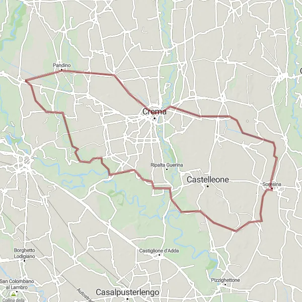 Zemljevid v pomanjšavi "Potepanje po podeželju Cremona" kolesarske inspiracije v Lombardia, Italy. Generirano z načrtovalcem kolesarskih poti Tarmacs.app