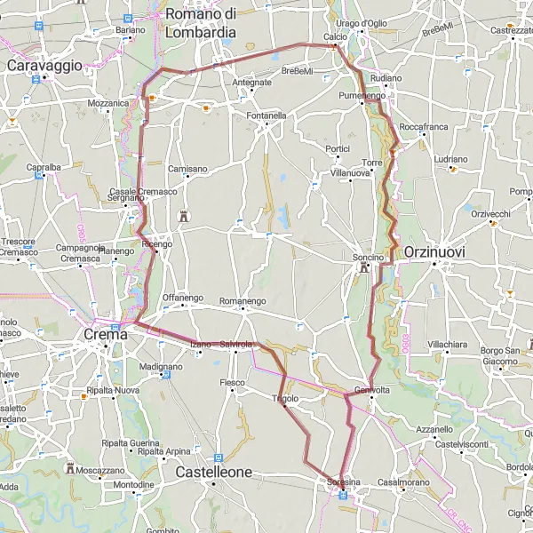 Miniatura mapy "Trasa rowerowa Soresina - Genivolta" - trasy rowerowej w Lombardia, Italy. Wygenerowane przez planer tras rowerowych Tarmacs.app