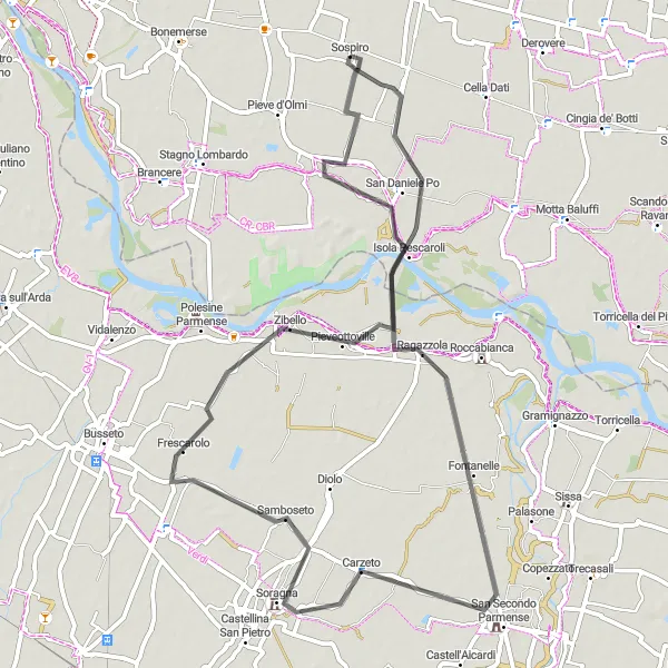 Map miniature of "San Daniele Po Loop" cycling inspiration in Lombardia, Italy. Generated by Tarmacs.app cycling route planner