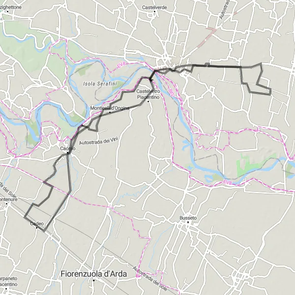 Miniaturní mapa "Cyklo-tour kolem Cremony" inspirace pro cyklisty v oblasti Lombardia, Italy. Vytvořeno pomocí plánovače tras Tarmacs.app