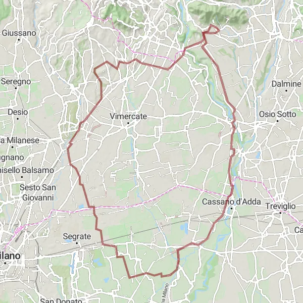 Map miniature of "Gravel Route through Lombardia" cycling inspiration in Lombardia, Italy. Generated by Tarmacs.app cycling route planner