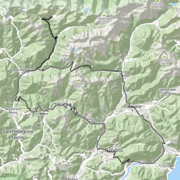 Zemljevid v pomanjšavi "Kolesarska avantura v Lombardiji" kolesarske inspiracije v Lombardia, Italy. Generirano z načrtovalcem kolesarskih poti Tarmacs.app