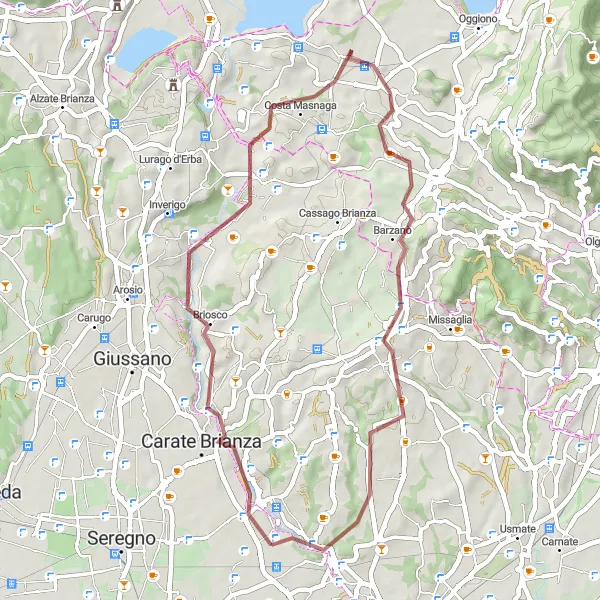 Miniaturní mapa "Cyklostezka Carate Brianza - Macherio" inspirace pro cyklisty v oblasti Lombardia, Italy. Vytvořeno pomocí plánovače tras Tarmacs.app