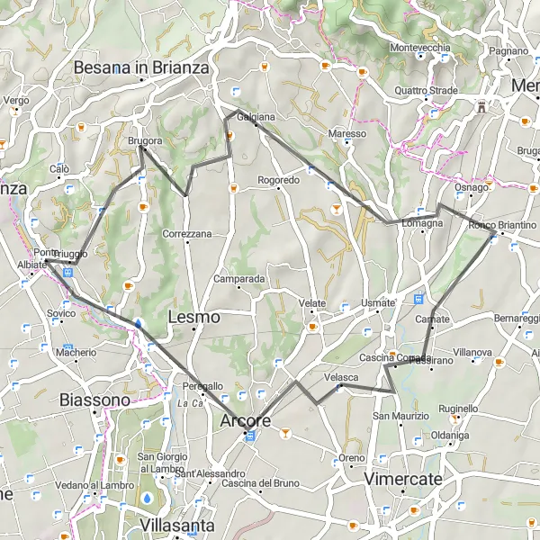 Miniaturekort af cykelinspirationen "Vejcykelrute til Sovico" i Lombardia, Italy. Genereret af Tarmacs.app cykelruteplanlægger