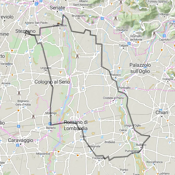 Map miniature of "Scenic Road Adventure" cycling inspiration in Lombardia, Italy. Generated by Tarmacs.app cycling route planner