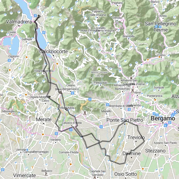 Miniatura della mappa di ispirazione al ciclismo "Giro in bicicletta in Lombardia: Monte Giglio e Monte Robbio" nella regione di Lombardia, Italy. Generata da Tarmacs.app, pianificatore di rotte ciclistiche