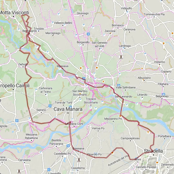 Map miniature of "Gravel Adventure to Torre d'Isola" cycling inspiration in Lombardia, Italy. Generated by Tarmacs.app cycling route planner