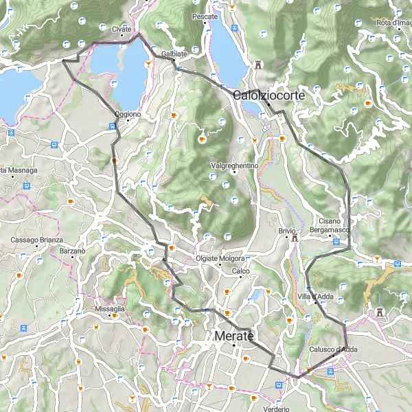 Miniatua del mapa de inspiración ciclista "Excursión en bicicleta de carretera por los alrededores de Suello" en Lombardia, Italy. Generado por Tarmacs.app planificador de rutas ciclistas