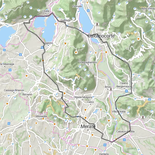 Miniatuurkaart van de fietsinspiratie "Suello Road Cycling Route" in Lombardia, Italy. Gemaakt door de Tarmacs.app fietsrouteplanner