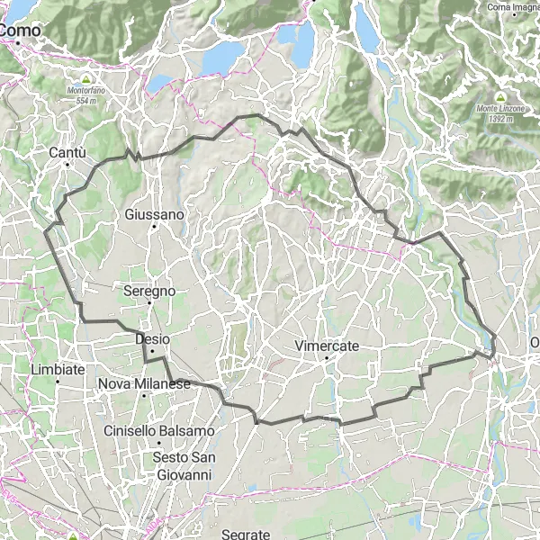 Kartminiatyr av "Historiska sevärdheter runt Lombardia" cykelinspiration i Lombardia, Italy. Genererad av Tarmacs.app cykelruttplanerare