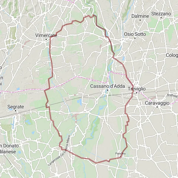 Miniatuurkaart van de fietsinspiratie "88 km gravel avontuur met 310 m hoogteverschil vanaf Sulbiate" in Lombardia, Italy. Gemaakt door de Tarmacs.app fietsrouteplanner