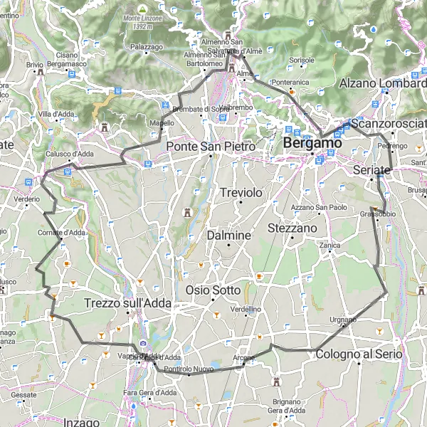 Miniature de la carte de l'inspiration cycliste "Tour autour de Monte Robbio" dans la Lombardia, Italy. Générée par le planificateur d'itinéraire cycliste Tarmacs.app