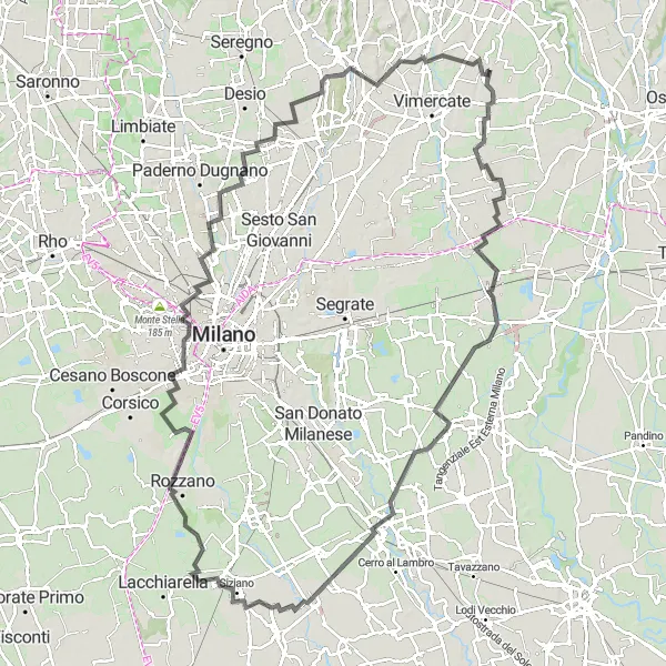Miniatua del mapa de inspiración ciclista "Ruta a Melzo y Carnate" en Lombardia, Italy. Generado por Tarmacs.app planificador de rutas ciclistas