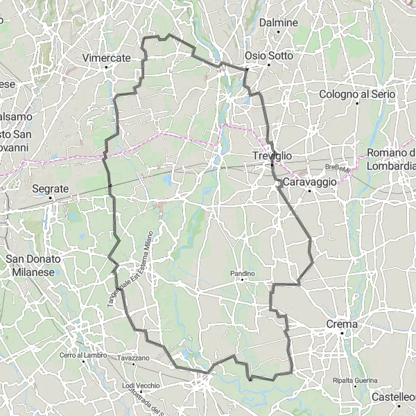 Miniatuurkaart van de fietsinspiratie "Rondrit van 120 km met hoogteverschil van 229 m vanaf Sulbiate" in Lombardia, Italy. Gemaakt door de Tarmacs.app fietsrouteplanner