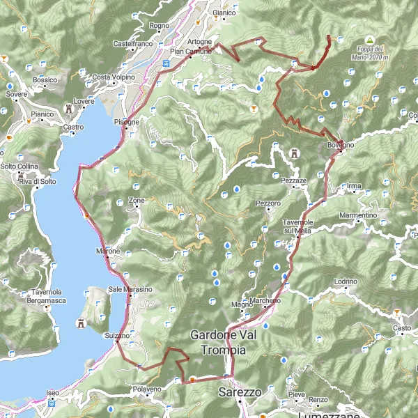Miniature de la carte de l'inspiration cycliste "Escape into the Wild" dans la Lombardia, Italy. Générée par le planificateur d'itinéraire cycliste Tarmacs.app