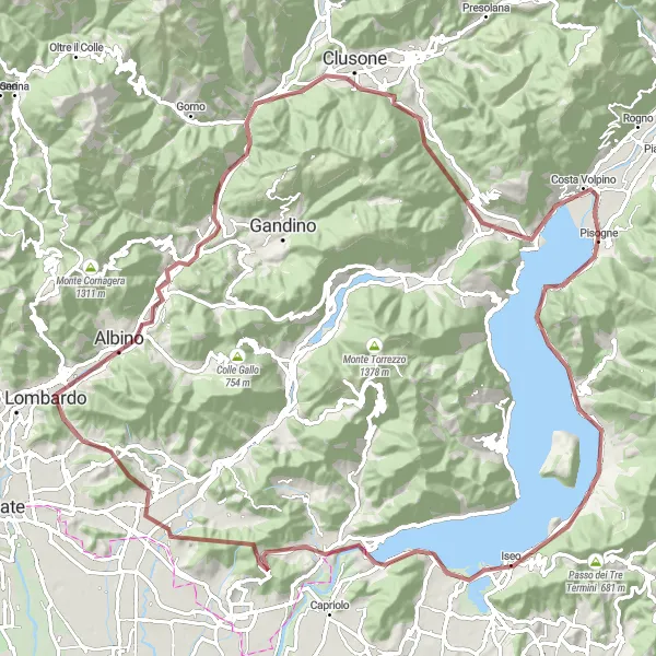 Miniature de la carte de l'inspiration cycliste "Découverte des collines bergamasques" dans la Lombardia, Italy. Générée par le planificateur d'itinéraire cycliste Tarmacs.app