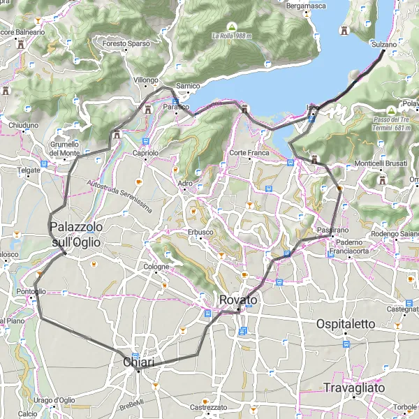 Kartminiatyr av "Sulzano tillbaka till Sulzano via Provaglio d'Iseo, Rovato och Sarnico" cykelinspiration i Lombardia, Italy. Genererad av Tarmacs.app cykelruttplanerare