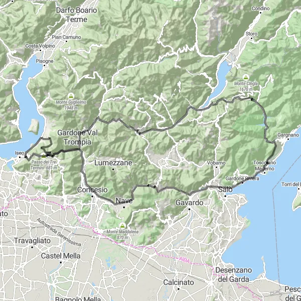 Miniature de la carte de l'inspiration cycliste "Tour des Châteaux et des Villages" dans la Lombardia, Italy. Générée par le planificateur d'itinéraire cycliste Tarmacs.app