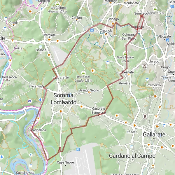 Mapa miniatúra "Gravelový výlet kolem Monte Martino a Monte Belvedere" cyklistická inšpirácia v Lombardia, Italy. Vygenerované cyklistickým plánovačom trás Tarmacs.app