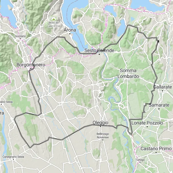 Miniatua del mapa de inspiración ciclista "Ruta de los Pueblos de Novara" en Lombardia, Italy. Generado por Tarmacs.app planificador de rutas ciclistas