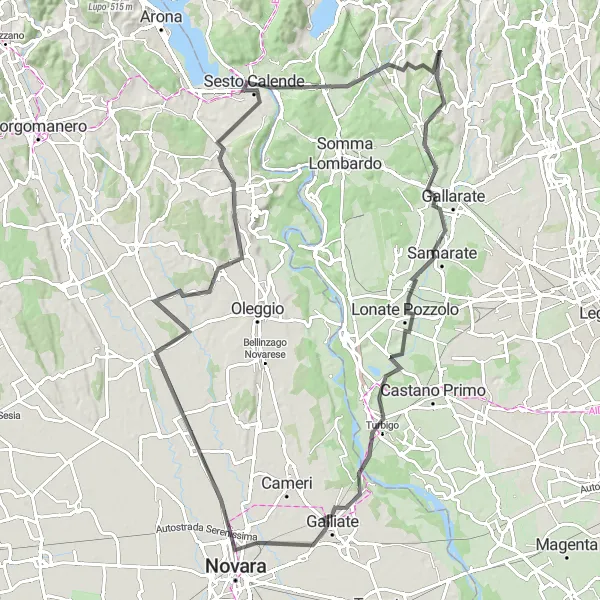 Map miniature of "The Turbine Trail: Cycling Along the River Ticino" cycling inspiration in Lombardia, Italy. Generated by Tarmacs.app cycling route planner