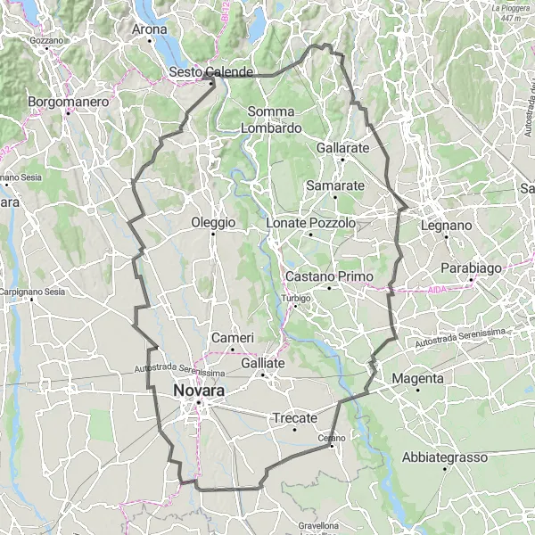 Mapa miniatúra "Cyklistická trasa okolo Lombardska" cyklistická inšpirácia v Lombardia, Italy. Vygenerované cyklistickým plánovačom trás Tarmacs.app