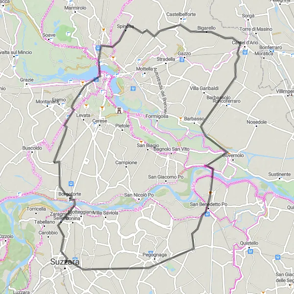 Miniatura mapy "Trasa przez Borgoforte i San Benedetto Po" - trasy rowerowej w Lombardia, Italy. Wygenerowane przez planer tras rowerowych Tarmacs.app