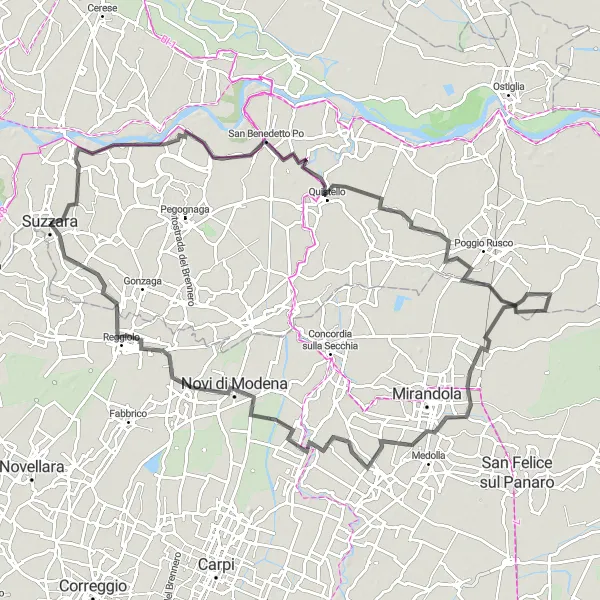 Karten-Miniaturansicht der Radinspiration "Rundfahrt von Motteggiana nach Suzzara" in Lombardia, Italy. Erstellt vom Tarmacs.app-Routenplaner für Radtouren