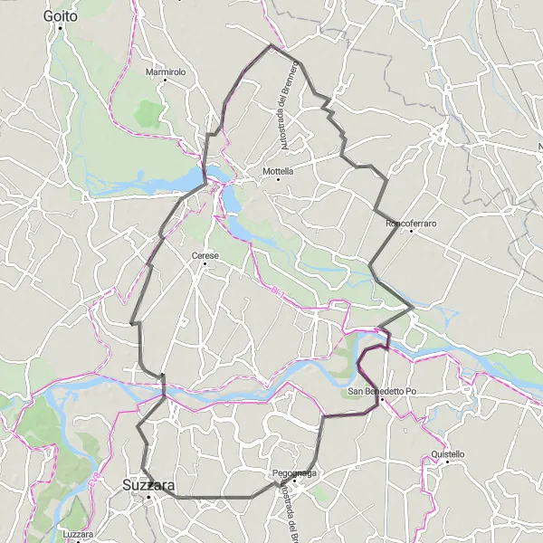 Miniature de la carte de l'inspiration cycliste "Tour de Suzzara" dans la Lombardia, Italy. Générée par le planificateur d'itinéraire cycliste Tarmacs.app