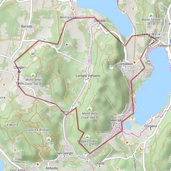 Map miniature of "Gravel Cycling Adventure near Taino" cycling inspiration in Lombardia, Italy. Generated by Tarmacs.app cycling route planner