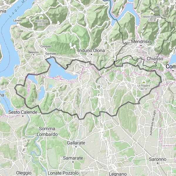 Kartminiatyr av "Taino - Monte della Croce" cykelinspiration i Lombardia, Italy. Genererad av Tarmacs.app cykelruttplanerare