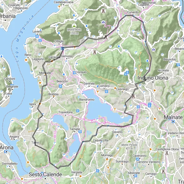 Miniature de la carte de l'inspiration cycliste "Tour du Lac de Varese" dans la Lombardia, Italy. Générée par le planificateur d'itinéraire cycliste Tarmacs.app