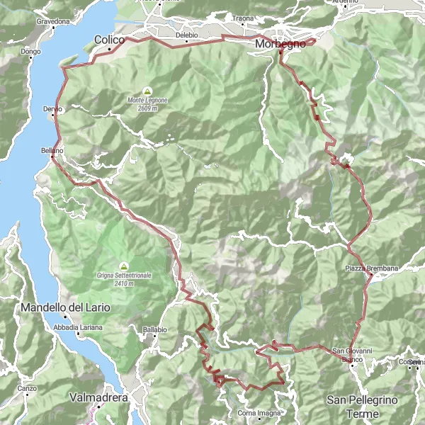 Karttaminiaatyyri "Talamona - Montecchio Nord Gravel Cycling Route" pyöräilyinspiraatiosta alueella Lombardia, Italy. Luotu Tarmacs.app pyöräilyreittisuunnittelijalla