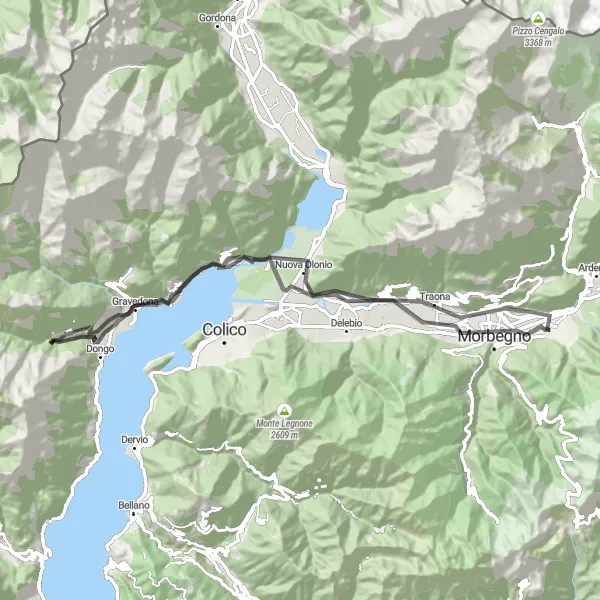 Miniaturekort af cykelinspirationen "Panoramaudsigt over Comosøen" i Lombardia, Italy. Genereret af Tarmacs.app cykelruteplanlægger