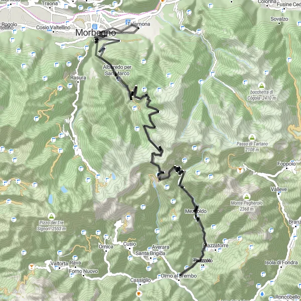 Kartminiatyr av "Albaredo per San Marco til Cima Villa landevei sykkelrute" sykkelinspirasjon i Lombardia, Italy. Generert av Tarmacs.app sykkelrutoplanlegger