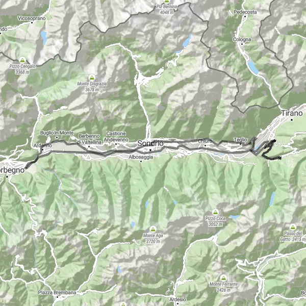 Miniature de la carte de l'inspiration cycliste "Epic Mountain Challenge" dans la Lombardia, Italy. Générée par le planificateur d'itinéraire cycliste Tarmacs.app