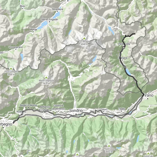 Map miniature of "Talamona - Poschiavo" cycling inspiration in Lombardia, Italy. Generated by Tarmacs.app cycling route planner